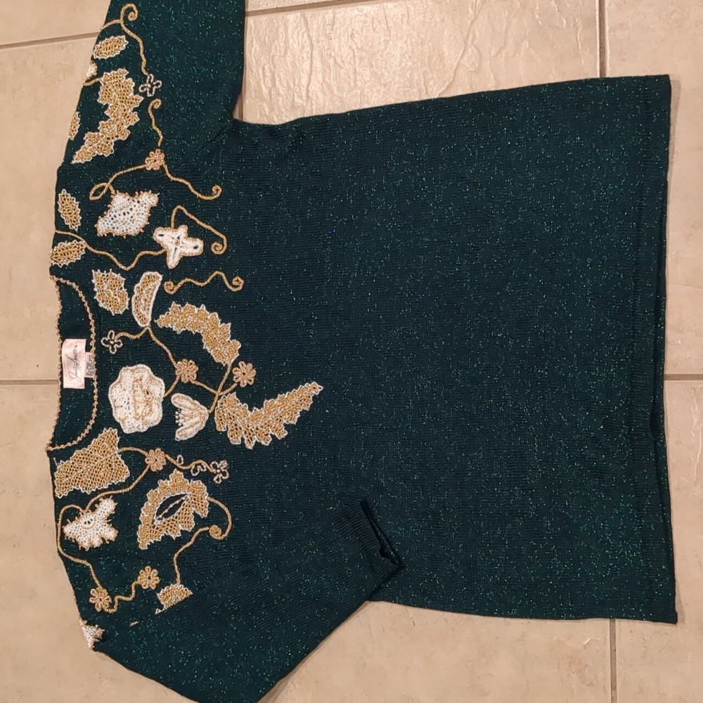 Vintage 80’s Jaclyn Smith Green Metallic Sweater Size Large